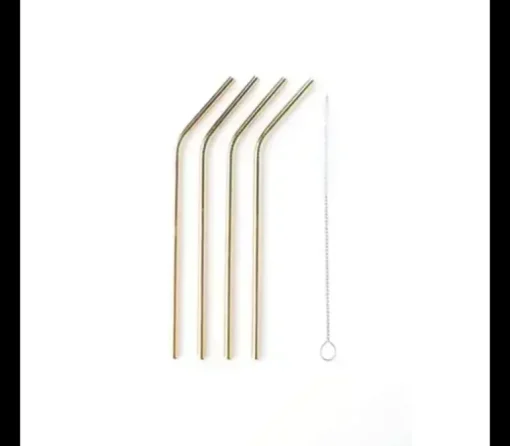 Set van 4 cocktailrietjes uit rvs goud met reinigingsborstel 20.5 cm