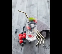 Set van 4 cocktailrietjes uit rvs goud met reinigingsborstel 20.5 cm